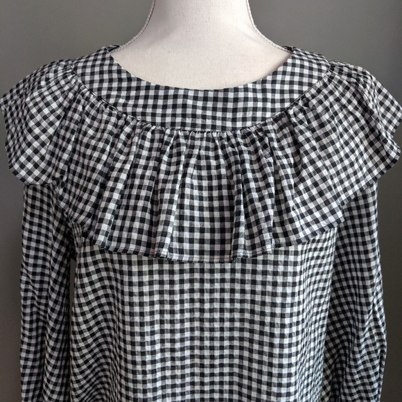 Zara Frilled Gingham Ruffle Neck Top - Picture 2 of 6